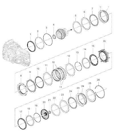 Imagem de Transmissão automática com placas e componentes de embreagem e ré e baixa
