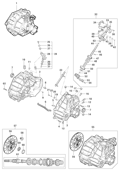Imagem de Transmissão manual integrada com carcaça, controle e componentes internos