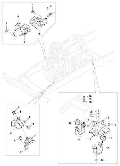Imagem de Fixação e suporte dianteiro do motor com coxins e parafusos essenciais