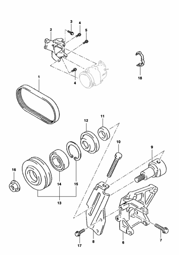 Imagem de Fixação do compressor do ar condicionado - Motor diesel e gasolina ano 2001/2001 