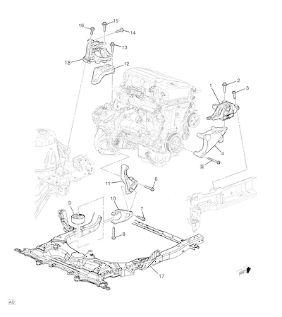 Imagem de Montagem e suporte do motor e transmissão manual (MM3)