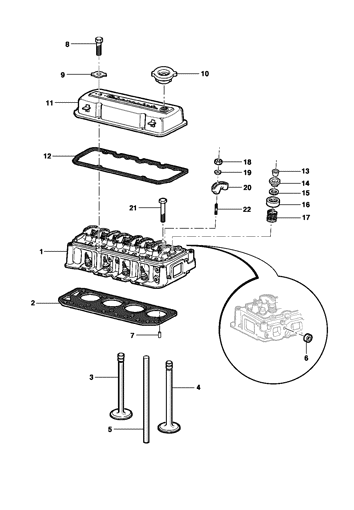 Imagem de Cabeçote e válvulas do motor 4 cilindros