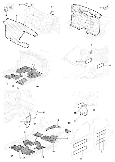 Imagem de Isolantes e anti-ruído para painel, assoalho e portas de sedan, hatch e pick-up