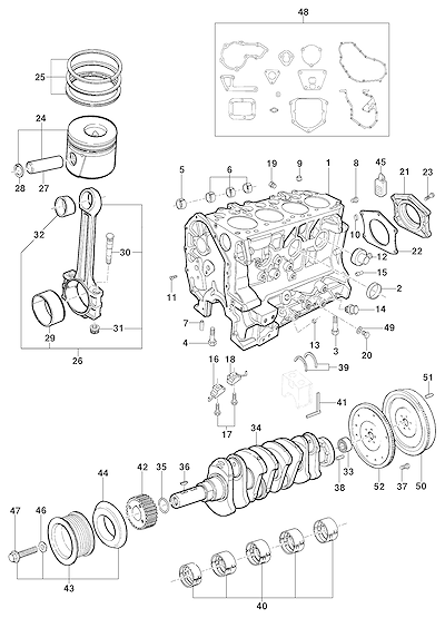 Imagem de Bloco de cilindros e componentes do motor LK6