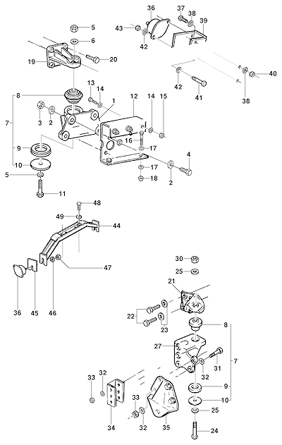 Imagem de Fixação do motor para modelos 12/14/16 com suportes, coxins e reforços variados