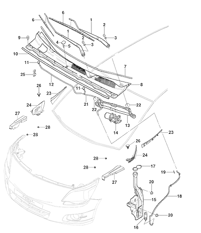 Imagem de Sistema limpador e motor do para-brisa com braços e bicos lavadores