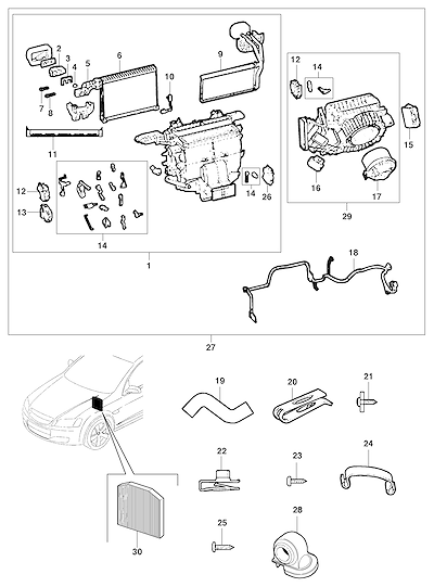 Imagem de Módulo e componentes do ar-condicionado (2008) com evaporador e ventilador