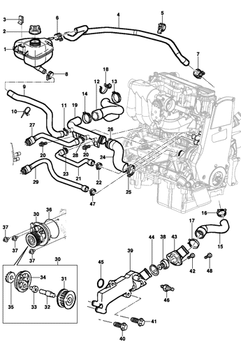 Imagem de Mangueiras, bomba de água e termostato - motor 8V