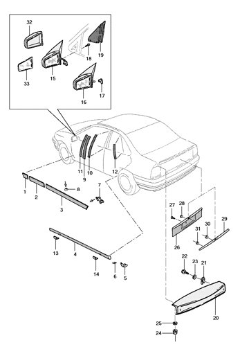 Imagem de Molduras, apliques, espelho retrovisor e aerofólio