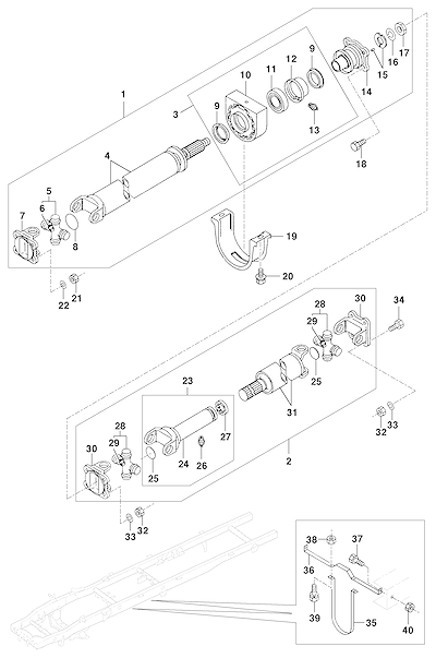 Imagem de Árvore de transmissão dianteira e traseira com componentes de flange e junta