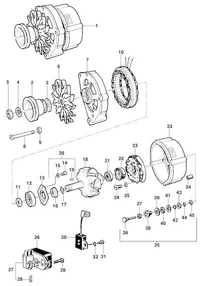 Imagem de Componentes do alternador para motor LM3/LN2, incluindo regulador e rotor