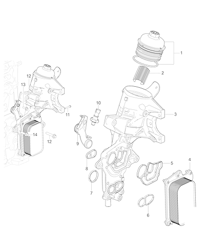 Imagem de Cárter do óleo e peças relacionadas com filtro e resfriador de óleo motor