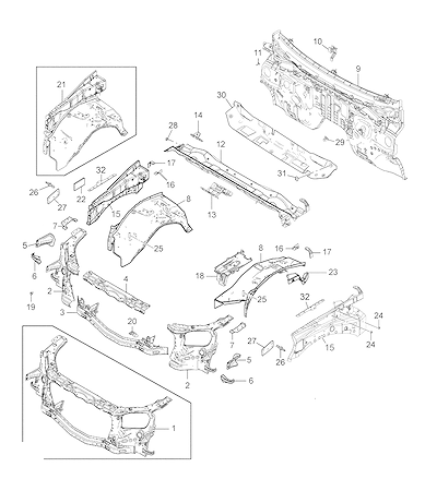 Imagem de Chapa metal e estrutura dianteira do compartimento do motor