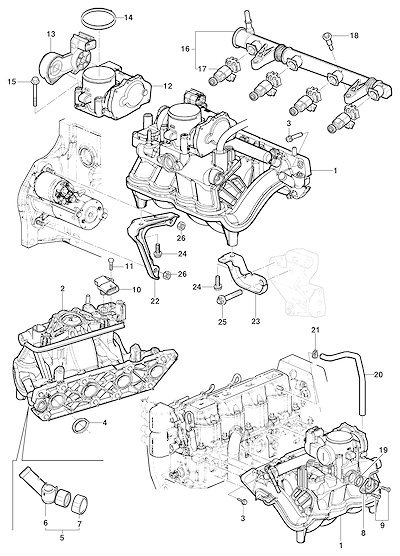 Imagem de Coletor de admissão e componentes para motores 1.0, 1.4 e 1.8 gasolina e álcool