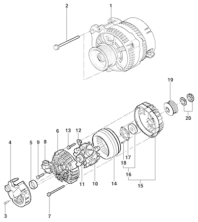 Imagem de Componentes do alternador para motor LJ6, LLK, LN2, LG1 e LP8