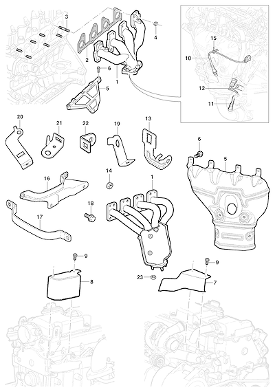 Imagem de Coletor de escape e sensor de oxigênio para motor 8V