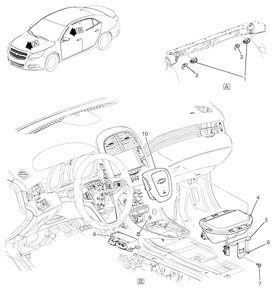 Imagem de Sistema airbag motorista e passageiro com módulos, sensores e fiação elétrica