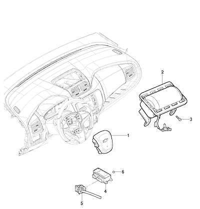 Imagem de Sistema airbag com módulo, sensores, fiação e componentes de painel e volante