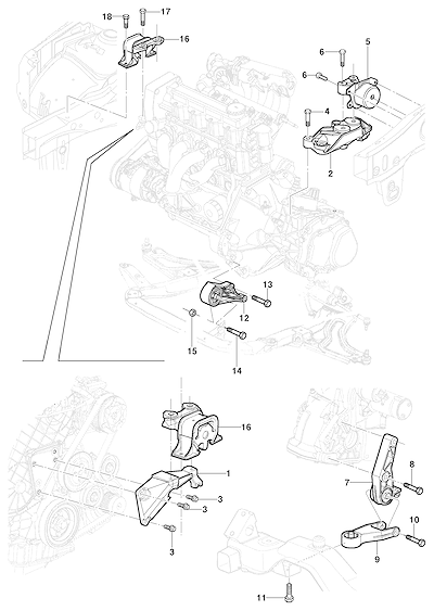 Imagem de Suportes, coxins e parafusos da montagem do motor e transmissão