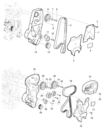 Imagem de Distribuição do motor e componentes da correia dentada