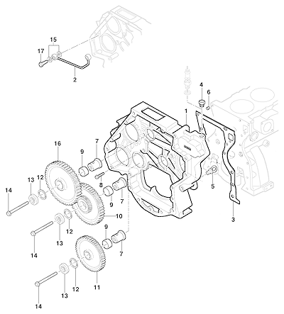 Imagem de Distribuição do motor LJ6/LLK com carcaça, engrenagens e mancais
