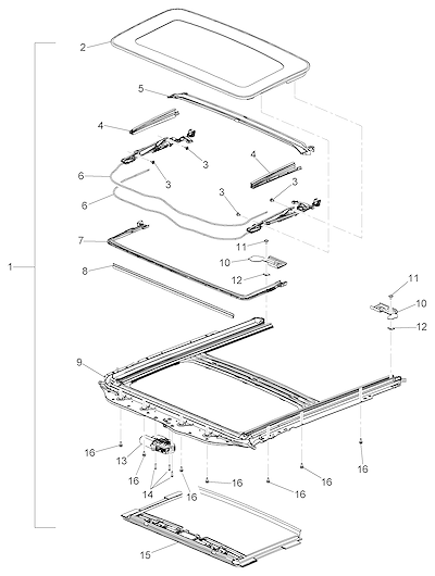Imagem de Teto solar completo com motor, vidro, defletor, vedação e acessórios