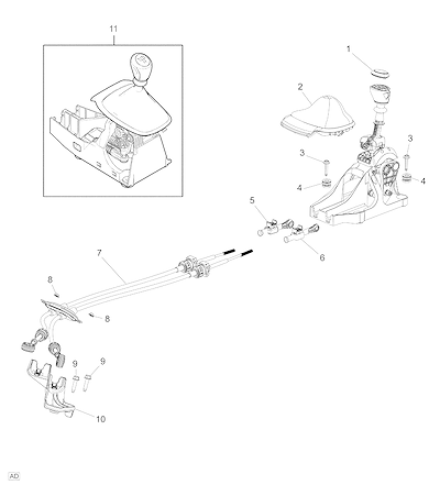 Imagem de Controles e cabos da alavanca da transmissão manual com luva inferior branca (1)