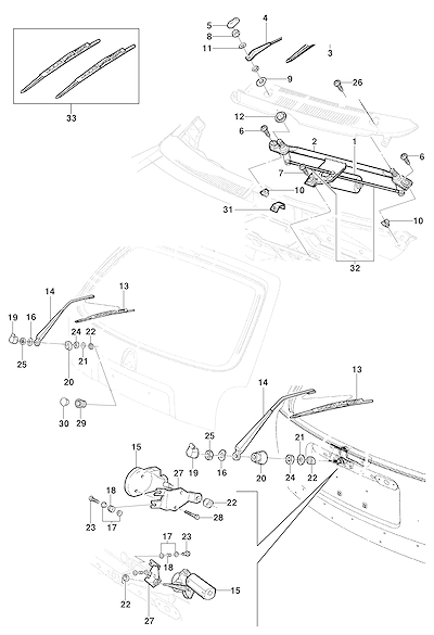 Imagem de Sistema limpador e motor do para-brisa e vidro traseiro (1994–2010)