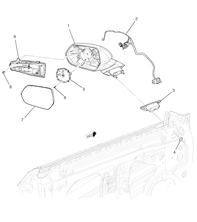 Imagem de Espelho e retrovisor externo manual (2017) com lâmpadas e fiação elétrica
