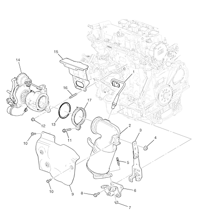 Imagem de Coletor de escapamento, turbo e conversor catalítico do motor 1.4L L4