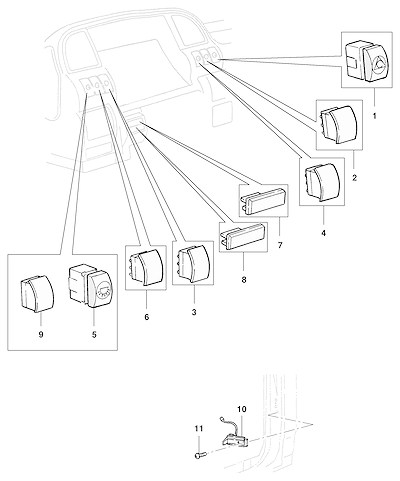 Imagem de Interruptores e tampas do painel de instrumentos e comandos internos