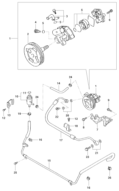 Imagem de Bomba e linha da direção hidráulica motor gasolina (2007)