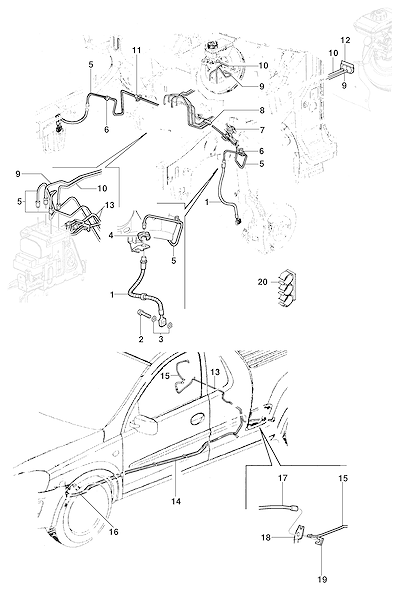 Imagem de Linha de freio com ABS para pick-up com tubos, mangueiras e suportes diversos