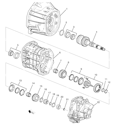 Imagem de Transmissão manual 6 marchas com engrenagens, rolamentos e sincronizadores