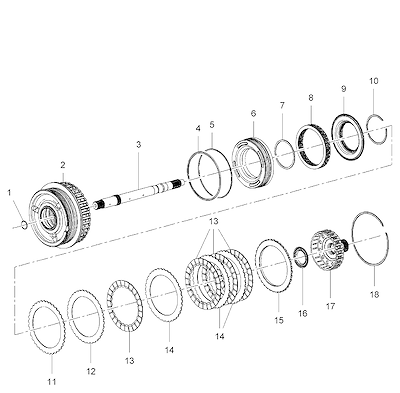 Imagem de Transmissão automática com embreagem 3-5-ré e 4-5-6 e componentes associados