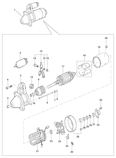 Imagem de Motor de partida LM3 e componentes internos essenciais