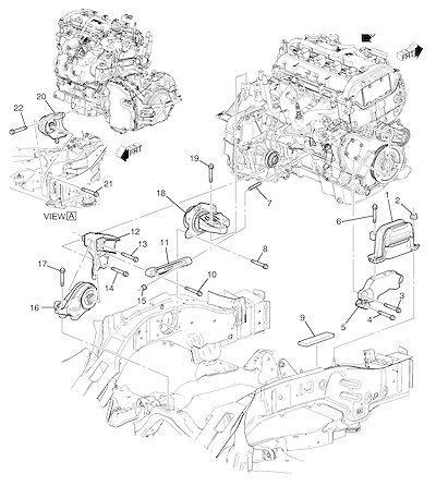 Imagem de Montagem do motor e transmissão (LEA/2.4K, MH7) com suportes e fixações
