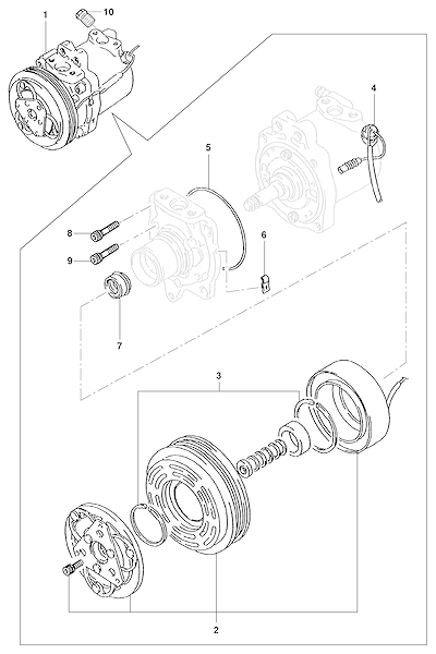Imagem de Compressor do ar-condicionado e componentes de fixação e vedação