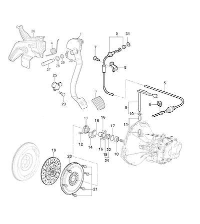 Imagem de Embreagem (2015–2021) com pedal, cabo, garfo, rolamento e cilindro acionador
