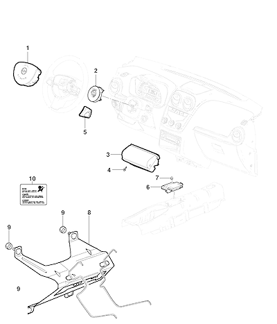 Imagem de Sistema airbag com módulos, sensores e componentes do painel e volante