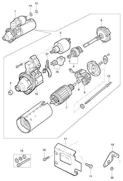Imagem de Motor de partida e componentes Bosch para acionamento e montagem