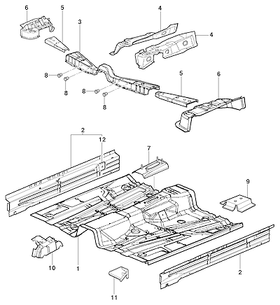 Imagem de Assoalho dianteiro e reforços para sedan, hatch e pick-up