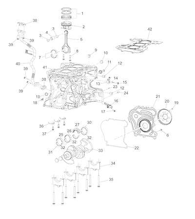 Imagem de Bloco de cilindro e componentes do motor L4K com sensores e vedação de óleo