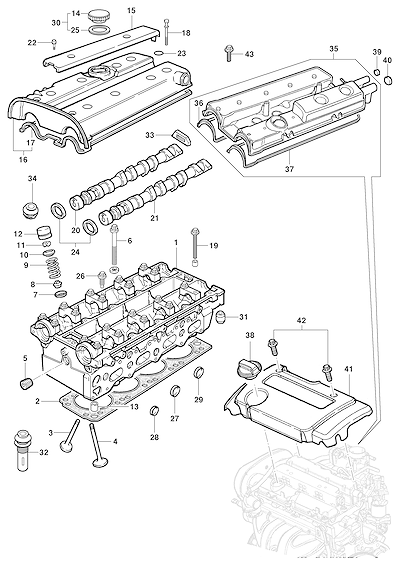 Imagem de Cabeçote do motor 16V com válvulas, árvore de comando e acessórios básicos