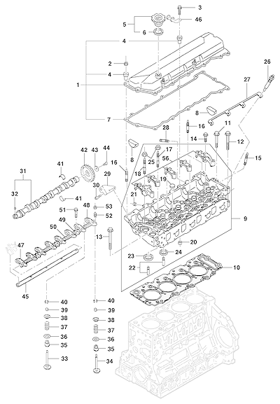 Imagem de Cabeçote do motor com válvulas, balancins, juntas e acessórios diversos