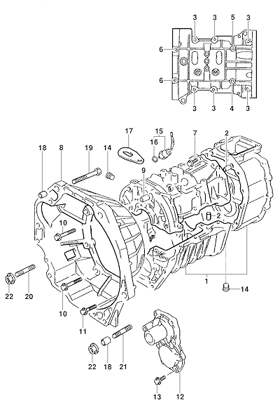 Imagem de Carcaça da transmissão mecânica motor gasolina (2007) e componentes associados