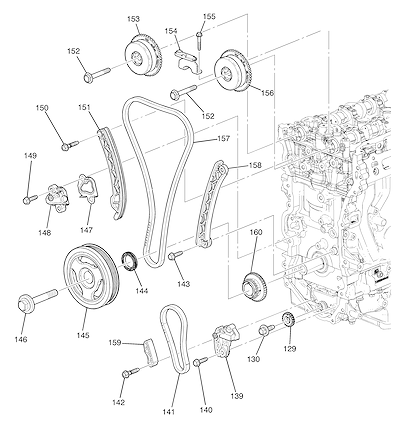Imagem de Conjunto motor e motor parcial (2015–2022) com peças de sincronização e balanceamento
