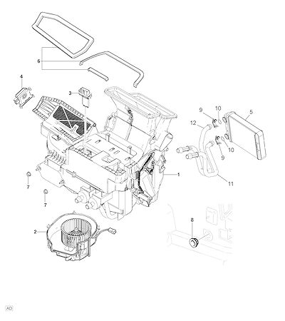 Imagem de Conjunto aquecedor (2010) com motor, ventilador e núcleo de aquecimento
