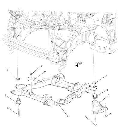 Imagem de Estrutura e fixação da suspensão dianteira e conjunto motor-transmissão (LE9/2.4)
