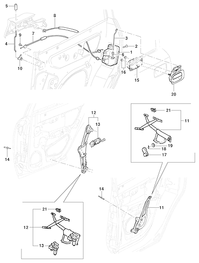 Imagem de Mecanismos e trava da porta traseira com motor elétrico e maçaneta externa